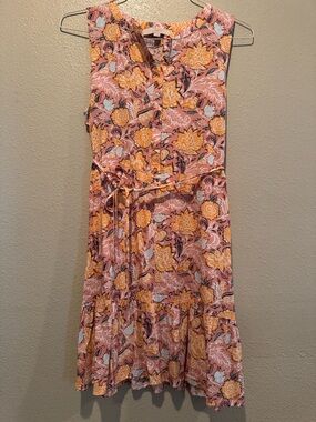 LOFT Pink and Yellow Floral Sleeveless Midi Dress